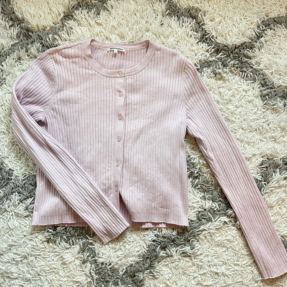 Reformation Light Pink Ribbed Cardigan